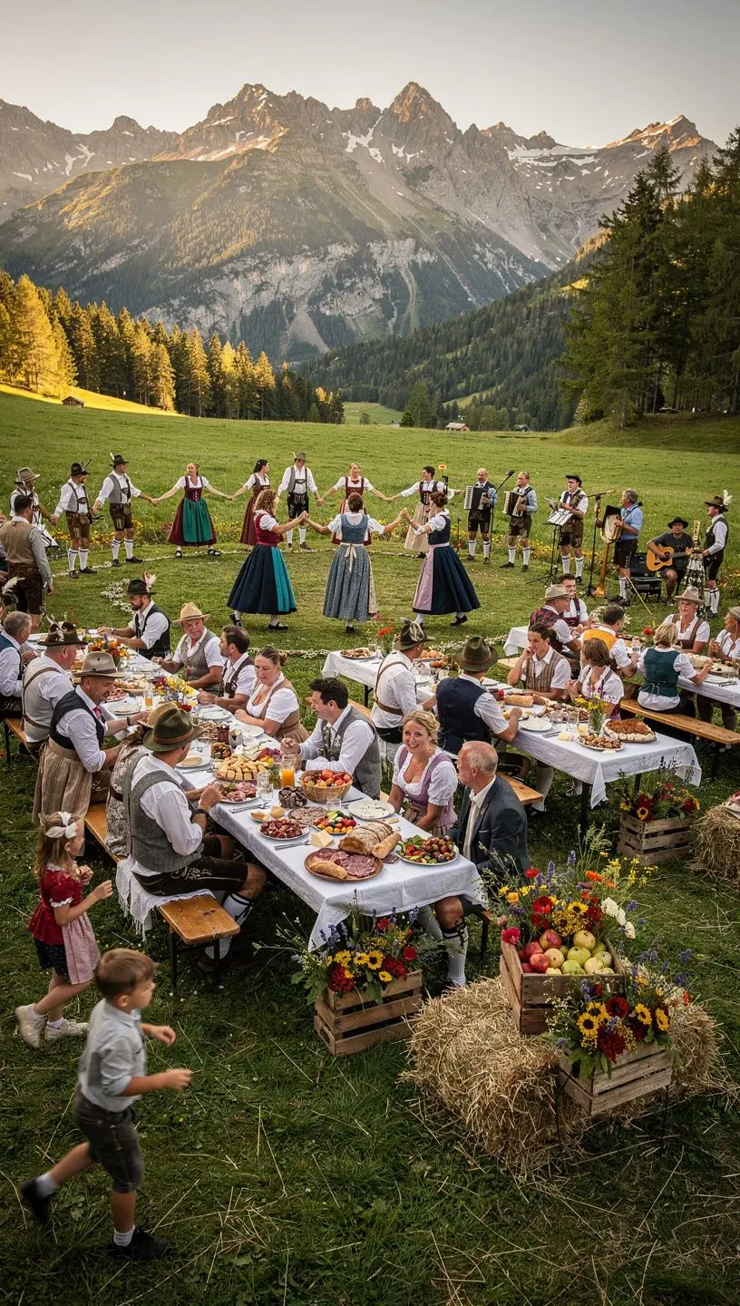 Gemütliches Interieur eines alpinen Holzhauses mit rustikalen Möbeln und Kamin.
