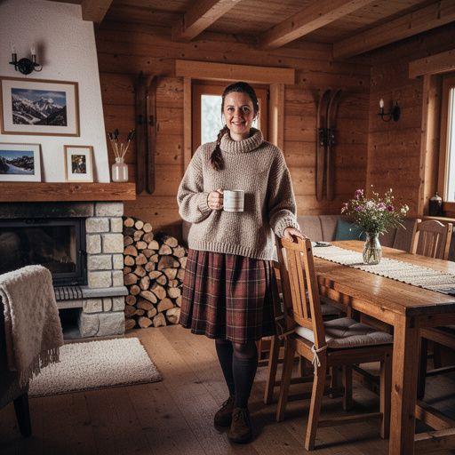 Alte Holzveranda eines Tiroler Hauses, umgeben von blühenden Blumen und Berglandschaft.